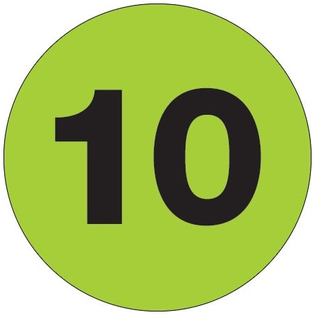 Bsc Preferred 2'' Circle - ''10'' Fluorescent Green Number Labels BUY00019784